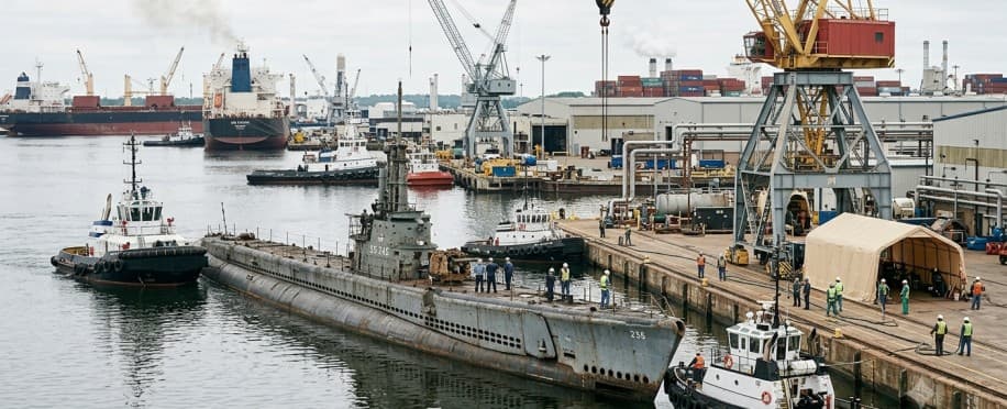 A Historic WWII Submarine Arrived at Fincantieri Bay Shipbuilding for Repairs